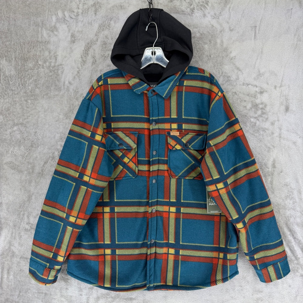 Matix Mens Hooded Shirt Jacket XL Dark‎ Teal Plaid Faux Fur Lined MTJ05216F4 NEW